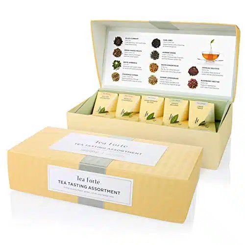 Tea Forte Assorted Classic Tea, Petite Presentation Box, Sampler Gift Set With Handcrafted Pyramid Infusers   Herbal, Black, Green, White, Count (Pack of )