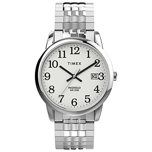 Timex Men's Easy Reader mm Perfect Fit Watch  Silver Tone Case White Dial with Silver Tone Expansion Band