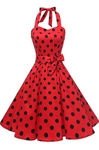 Topdress Women's Vintage Polka Audrey Dress s Halter Retro Cocktail Dress RedBlack Dot S