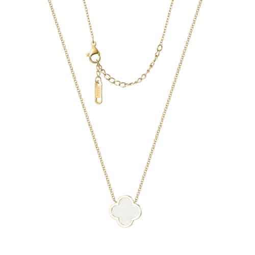 Unique Four Leaf Clover Necklace for Women Girl White Black Blue Red Lucky Clover Pendant,K Gold Plated Jewelry Christmas Valentine's Day Gifts (White Gold)