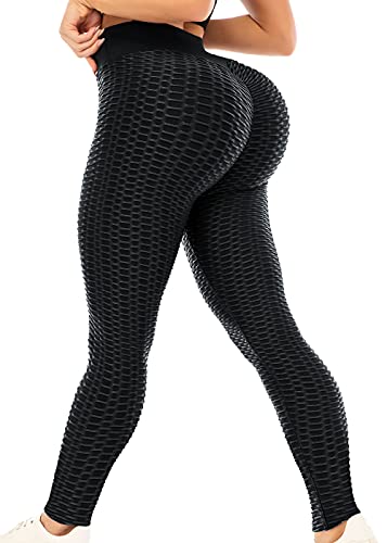 ViCherub Scrunch Butt TIK Tok Leggings for Women Butt Lifting,Workout Yoga Pants Tummy Control High Waisted Booty Lift Anti Cellulite Textured Gym Athletic Running Tights Blac