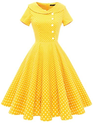 Wedtrend Women's s Vintage Audrey Hepburn Style Cocktail Swing Dresses WTPYellowSmallWhiteDotL