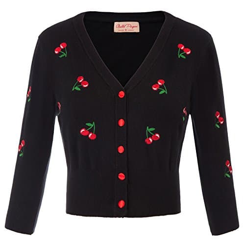 Women's s Pin Up Vintage Inspired Embroidery Cardigan Sweater Coat Black Size XL BP