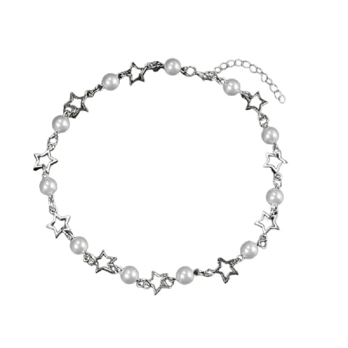 YK Star Pearl Charms Pendant Necklace Gothic Natural Stone Turquoise Beaded Adjustable Aesthetic Choker Necklace Grunge Star Healing Crystal Necklace Summer Jewelry for Teen G