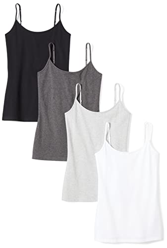 Amazon Essentials Women's Slim Fit Camisole, Pack of , BlackCharcoal HeatherLight Grey HeatherWhite, Small