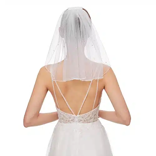 Bridal Wedding Veil Short Communion Veils for Bachelorette Party with Rhinestone Comb Tulle cmWhite 