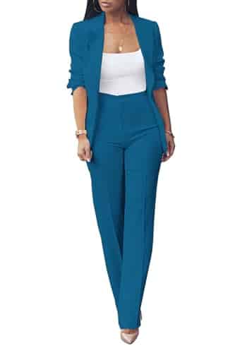 Business Suit Set for Women Office Outfits Blazer Jackets + High Waist Straight Leg Pants