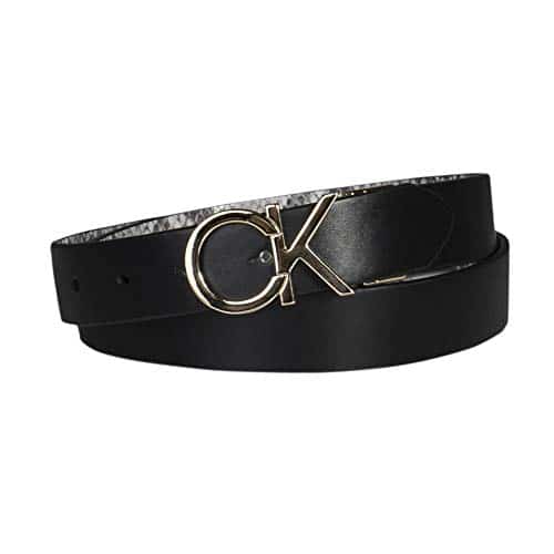 Calvin Klein Women's Two in One Reversible CK Monogram Buckle, BlackGrey Plaque, Large