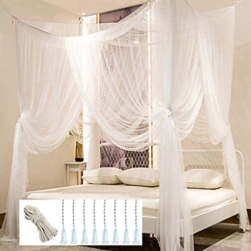 Comtelek Mosquito NET for Bed Canopy, Four Corner Post Curtains Bed Canopy Elegant Mosquito Net Set, Stick Hook &Profession Rope for net, Screen Netting Canopy Curtains, FullQ