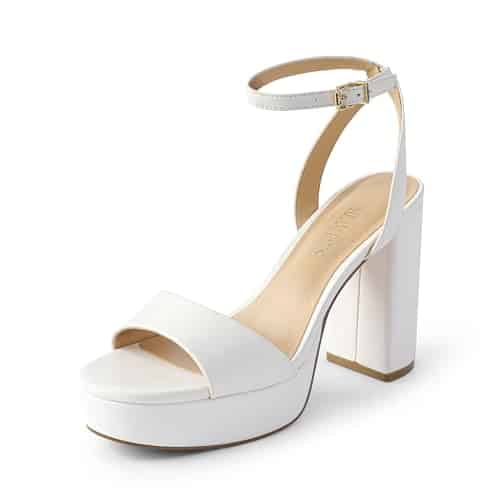 DREAM PAIRS Platform High Heels for Women Chunky Round Open Toe Ankle Strap Stylish Heeled Sandals for Party Prom Wedding,,WHITE PU,SDHS