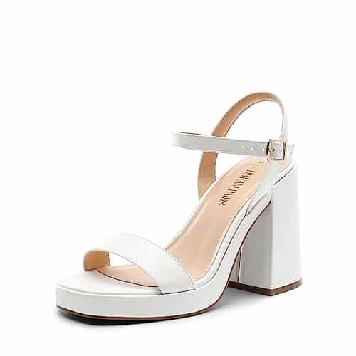 DREAM PAIRS White Heels for Women Block Chunky Platform High Heels Open Toe Fashion Wedding Party Evening Prom Dance Ankle Strap Dress Pump Sandals Shoes SDHS NEW