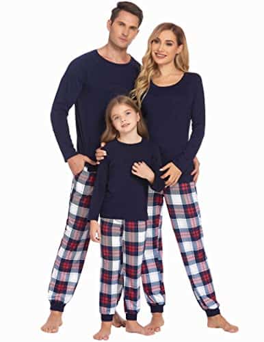 Ekouaer Family Holiday Pajamas Mens Soft Cotton Nightwear Winter Warm Two Piece Sleep Set (Navy,M)