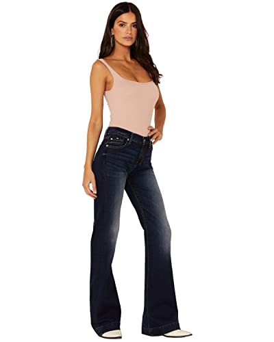 For All Mankind Women's Flare Wide Leg Jean  Stylish Stretch Denim Jeans  Santiago Canyon Midnight Rain