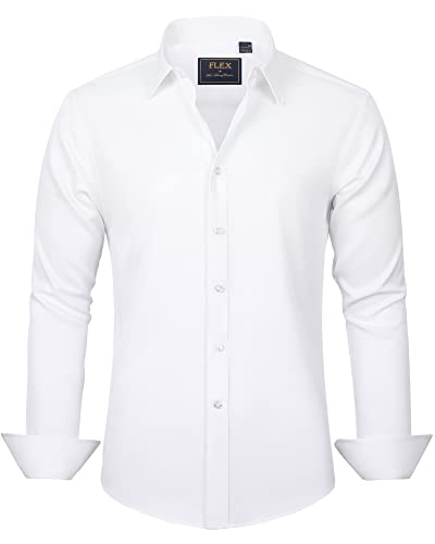 J.VER Men's Dress Shirts Solid Long Sleeve Stretch Wrinkle Free Shirt Regular Fit Casual Button Down Shirts White Small