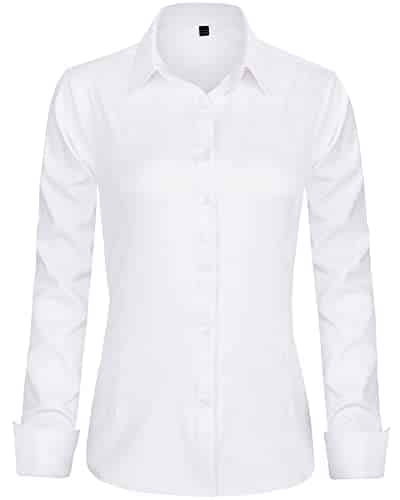 J.VER Womens Dress Shirts Long Sleeve Button Down Shirts Wrinkle Free Stretch Regular Fit Solid Work Blouse White Small
