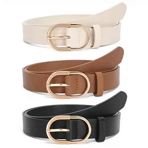 JASGOOD Pack Womens Leather Belts for Jeans Pants Fashion Ladies Belt with Gold Buckle D Black+Brown+BeigeFit Waist