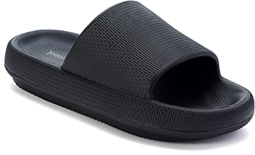 Joomra Womens Pillow Slippers Massage Foam Bathroom Sandals Open Toe Pool Beach Ladies Summer Outdoor Non Slip Soft Slipers Thick Sole Cloud Slides Sandles Black