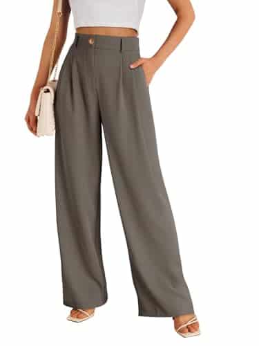 LILLUSORY Wide Leg Dress Pants Womens Palazzo Flowy Summer Spring Fashion High Waisted Business Casual Work Trousers Dressy Clothes Outfits Mocha Brown