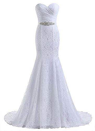 Likedpage Women's Lace Mermaid Bridal Wedding Dresses White