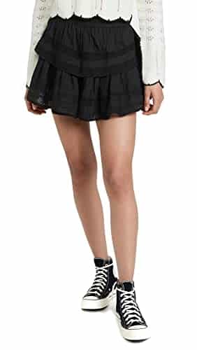 LoveShackFancy Women's Ruffle Miniskirt, Black, S