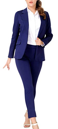 Marycrafts Women's Business Blazer Pant Suit Set for Work Navy
