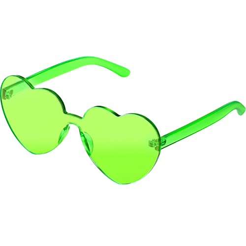 Maxdot Heart Shape Sunglasses Rimless Transparent Heart Glasses Colorful Party Favors (Fluorescent green)