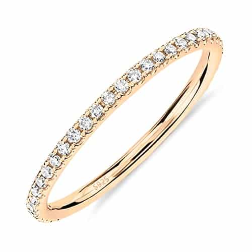 PAVOI K Yellow Gold Plated Sterling Silver Stackable CZ Ring for Women  Thin Band for Stacking  Simulated Diamond Eternity Wedding Band