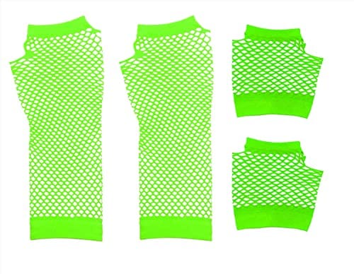 PENTA ANGEL Pairs Neon Stretchy Mesh Fishnet Fingerless Gloves for Women Girls s s Costume Dress Up Party Halloween Cosplay (Fluorescent Green)