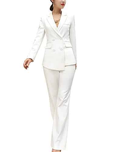 SUSIELADY Women's Blazer Suits Two Piece Solid Work Pant Suit for Women Business Office Lady Suits Sets (Blwhite, Medium)