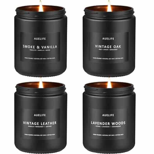 Scented Candles Set  Men Candles Gift Set, Candles for Him, Men Scented Candles for Home   Pack Men Candle Gifts Scents of LavenderLeatherOakSmoke & Vanilla