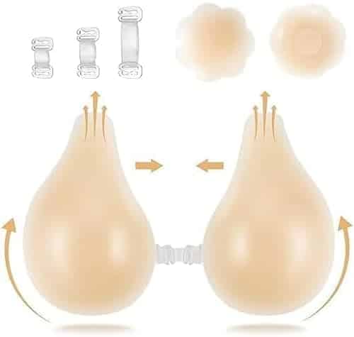 Sticky Bra, Adhesive Bra, Invisible Silicone Backless Strapless Bra, Super Sticky Push up Sticky Bra, Push up Bra for Backless Dress with Pair Nipple Covers and Straps(Suitabl