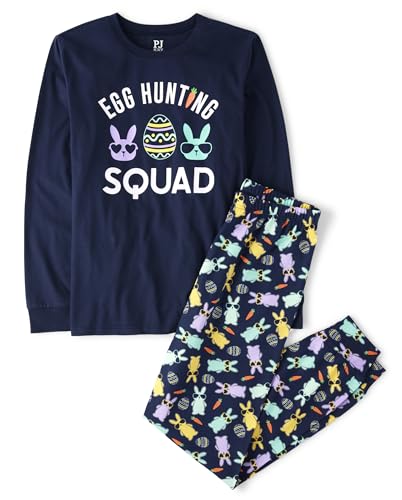 The Children's Place Unisex Baby Family Matching Easter Snug Fit Cotton Pajamas, Navy Egg Hunting Squad, Medium