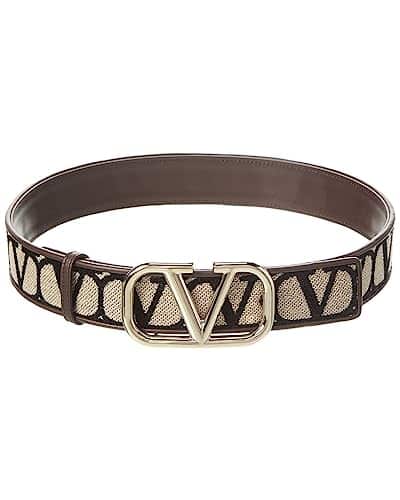 Valentino Vlogo m Toile Iconographe Canvas & Leather Belt, , Brown