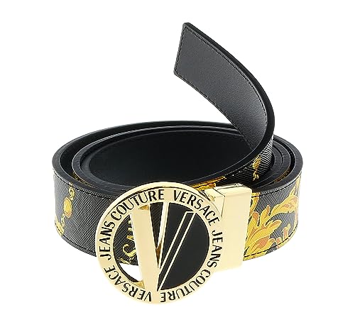 Versace Jeans Couture BlackGold V Emblem Cut Out Buckle Chain Print Belt for Mens