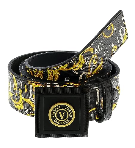 Versace Jeans Couture BlackGold V Emblem Logo Buckle Reversible Adjustable Mens Belt for Mens