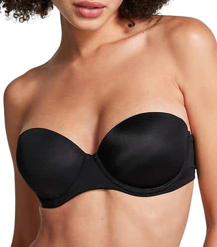 Victoria's Secret Pink Wear Everywhere Strapless Push Up Bra, Padded Bra, Adjustable Straps, Strapless Bras for Women, Black (B)