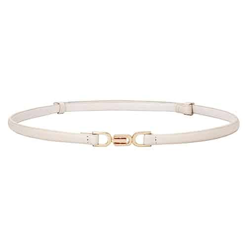 WHIPPY Women Skinny Leather Belt Adjustable Thin Waist Belt Fashion Buckle Belt for DressBeige