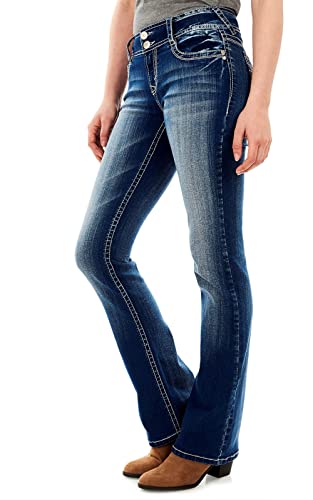 WallFlower Women's Luscious Curvy Bootcut Mid Rise Insta Stretch Juniors Jeans (Standard and Plus), Jenna,