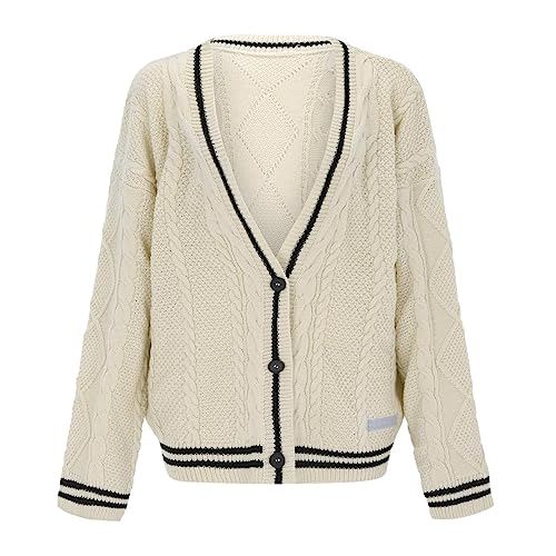 Women Oversized Knit Cardigan Singer Fans Cardigan Sweater Outerwear Button Down Long Sleeve V Neck Concert Knitwear Light Apricot