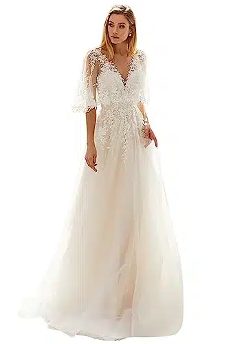 Women's Bohemian Wedding Dresses for Bride Ivory Long Sleeveless Spagetti Straps Vintage Wedding Dress for Bride