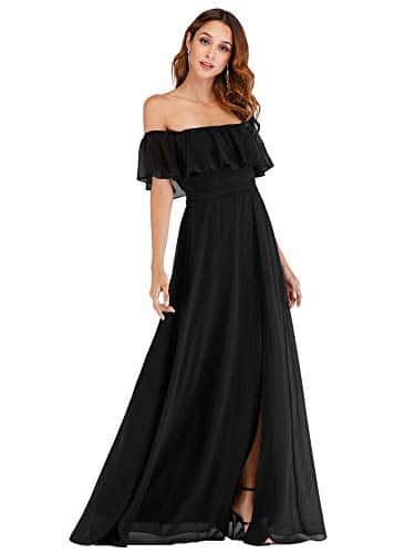 Women's Ruffles Chiffon A Line Bridesmaid Dress Evening Gowns Black