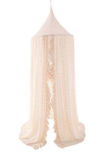 Wonder Space Elegant Kids Bed Canopy   Lace Chiffon Netting with Pom Pom, Princess Girls Fairy Dream Tent, Nursery Room Baby Crib Hanging Curtain Mosquito Net Children Reading
