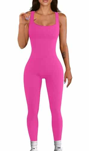 YIOIOIO Women Workout Seamless Jumpsuit Yoga Ribbed Bodycon One Piece Square Neck Leggings Romper
