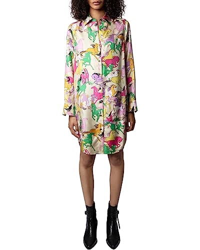 Zadig & Voltaire Womens Rais Twill Horses Silk Midi Dress, S Multi Colored