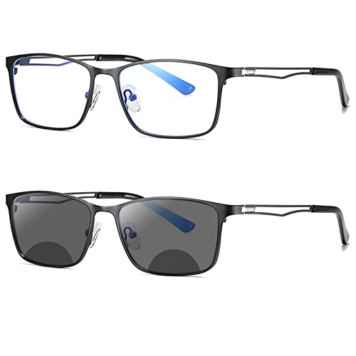 mincl Transition Photochromic Bifocal Reading Glasses for Mens,Square Clear UV Protection Sunglasses Readers ~+(black, x)