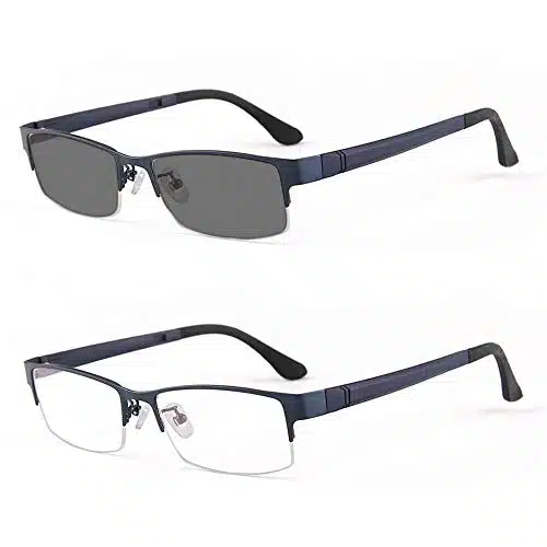 minclPhotocromic Lens Transition Sunglasses Business Frames Reading Glasses (blue photochromatic, )