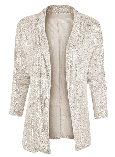 utcoco Womens Sequin Blazer Casual Long Sleeve Open Front Sparkle Blazer Jacket (X Large, Champagne)