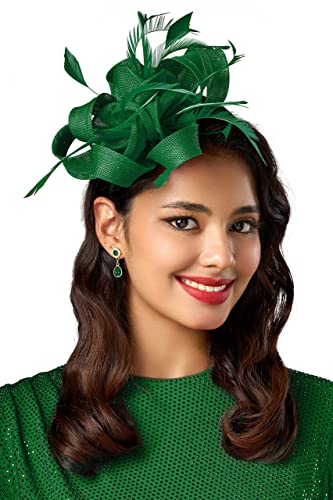 BABEYOND Fascinator Hats for Women   Tea Party Hats Fascinators Kentucky Headband Derby Hat Wedding Cocktail Feathers Ribbon Dark Green