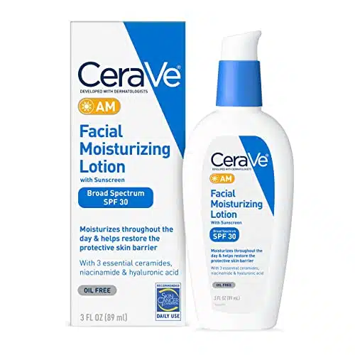 CeraVe AM Facial Moisturizing Lotion with SPF  Oil Free Face Moisturizer with SPF  Formulated with Hyaluronic Acid, Niacinamide & Ceramides  Non Comedogenic  Broad Spectrum Su