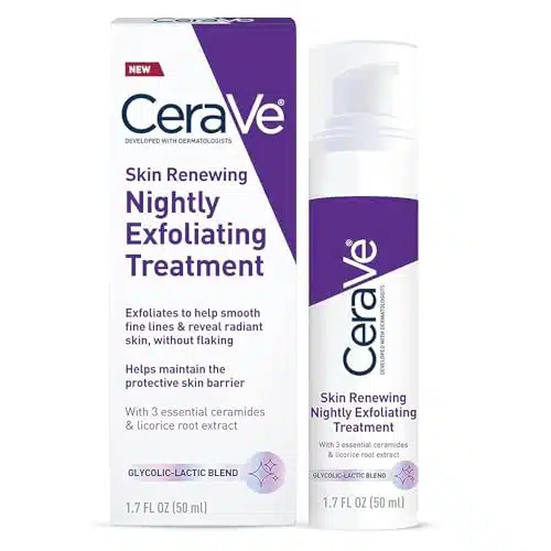 CeraVe Skin Renewing Nightly Exfoliating Treatment  Anti Aging Face Serum with Glycolic Acid, Lactic Acid, and Ceramides Dark Spot Corrector for Face  Oz